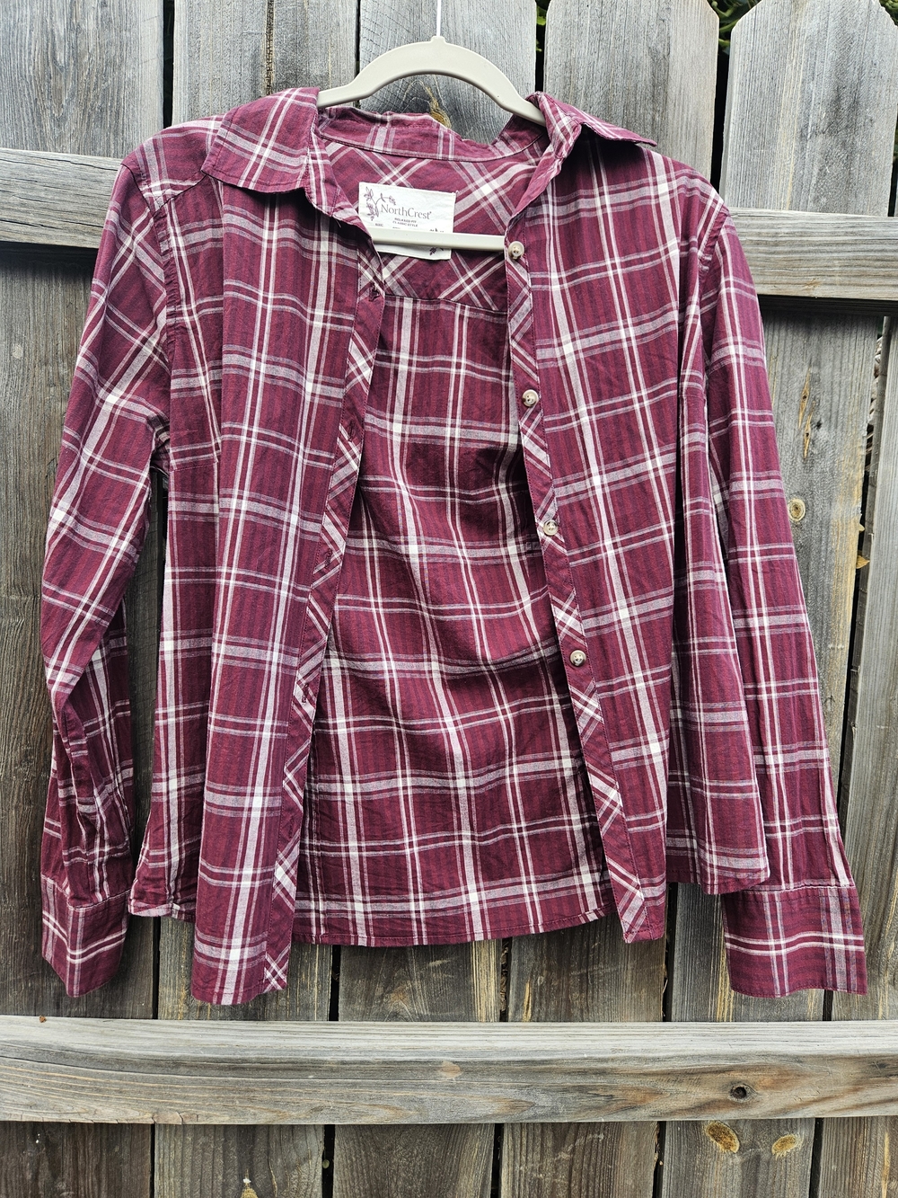 North Crest Red Plaid Button Down Shirt Women Medium Cotton Gorp Utility Relaxed